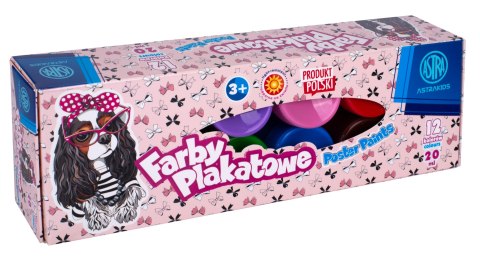 Farby plakatowe Pieski 12 kolorów 20 ml ASTRA, 301221009