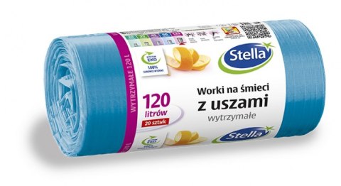 Worki na śmieci z uszami wytrzymałe 120L 20szt. niebieskie (HD-LD) STELLA