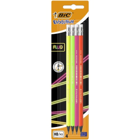 Ołówek z gumką BIC Evolution Fluo 655 HB Blister 4szt, 942053