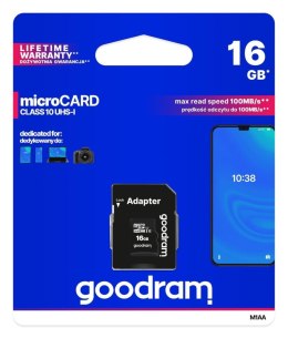 Pamięć MicroSD GOODRAM 16GB MicroSDHC CL10 UHS I + adapter M1AA-0160R12