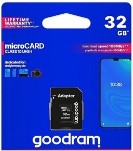 Pamięć MicroSD GOODRAM 32GB MicroSDHC CL10 UHS I + adapter M1AA-0320R12