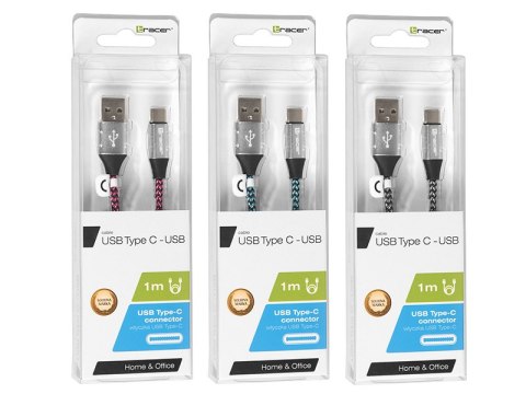 Kabel USB 2.0 TYPE-C A MALE 1m czarno-srebrny TRACER TRAKBK46265