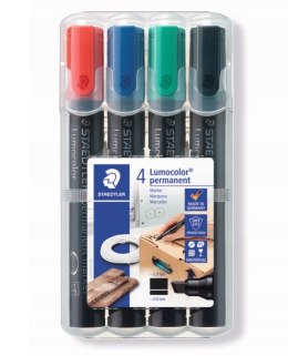 Marker Lumocolor, wodoodporny, ścięty, 4 kol. (2, 3, 5, 9) w etui box, Staedtler S 350 WP4