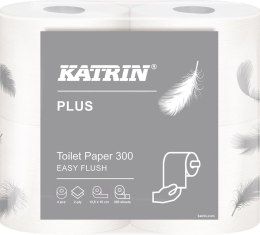 Papier toaletowy, małe rolki KATRIN PLUS Toilet 300 Easy Flush, 105003, opakowanie: 4 rolki