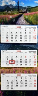 Kalendarz trójdzielny z ZEGAREM standardowy mix wzorów 2023 KALTOM