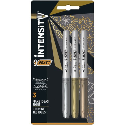 Marker metaliczny BIC Intensity Metallic Ink Złoty&Srebrny&BrązoweZłoto Blister 3szt, 944033