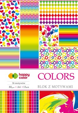 Blok z motywami COLORS, 80g/m2, A4, 15 ark, 27 motyw, Happy Color HA 3808 2030-C