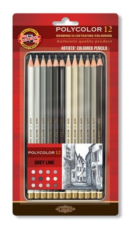 Kredki POLYCOLOR 12szt szarości 3822/GR Koh i Noor