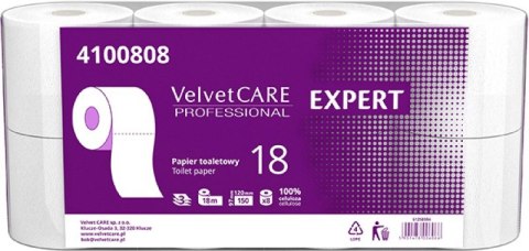 Papier toaletowy celuloza, 3 warstwy, biały, 18m - 150 listków (8szt) VELVET PROFESSIONAL Expert 4100808