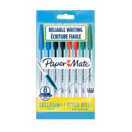 Długopis ze skuwką Paper Mate 045 fine (0,7 mm) mix kolorów, blister 8szt 2084416