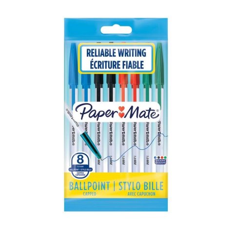 Długopis ze skuwką Paper Mate 045 fine (0,7 mm) mix kolorów, blister 8szt 2084416