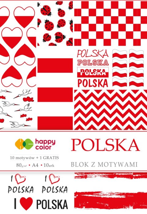 Blok z motywami POLSKA, 80g/m2, A4, 10 ark, 10 motyw, Happy Color HA 3808 2030-PL