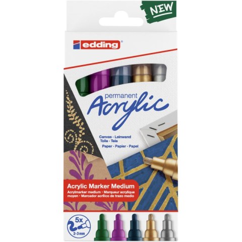 Markery akrylowe 2-3mm metaliczne 5 szt. mix kolorów 5100/5S/METALLIC Edding