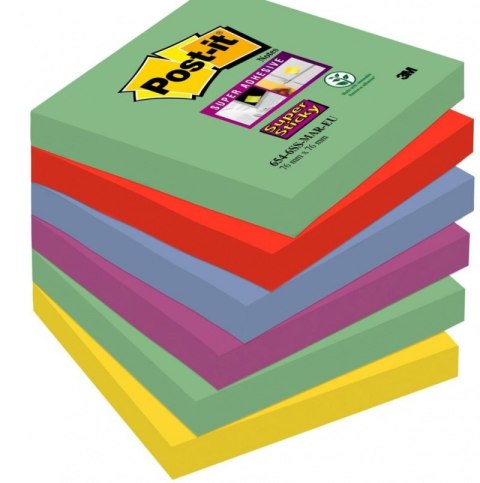 Bloczek samoprzylepny POST-IT_ Super sticky (654-6SS-MAR), 76x76mm, 6x90 kart., paleta marrakesz, 3M-70007011854