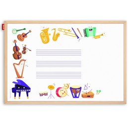 Tablica edukacyjna MemoBe, WHITEBOARDGAME: Music adventure!, nadruk WESOŁE INSTRUMENTY, rama drewniana, 90x60 cm MTM090060.MU02.