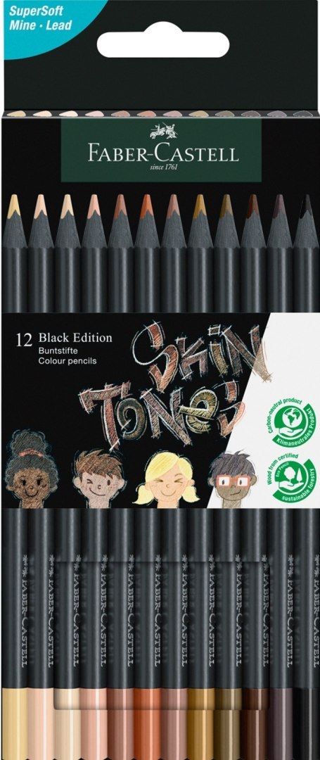 Kredki trójkątne BLACK EDITION 12 kolorów w odcieniach skóry FABER-CASTELL 116414 FC