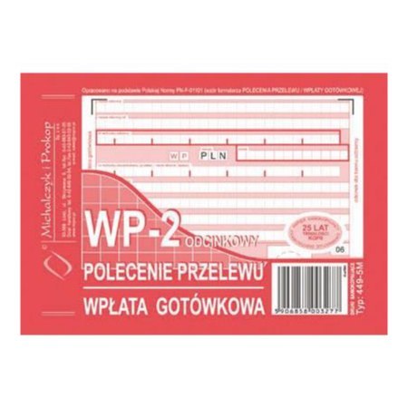449-5M Polecenie przelewu (1+1), A6 80 kartek, MICHALCZYK&PROKOP