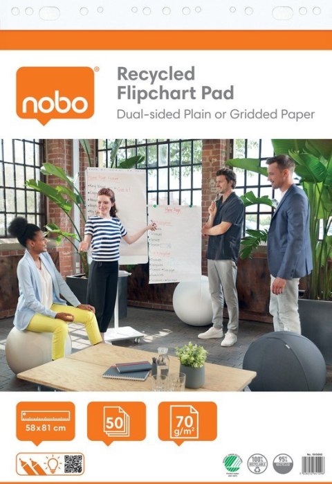 Blok Nobo Recycled do flipcharta (2 szt.), 58x81cm, 50 kartek 70g.(gładkie/w kratkę)