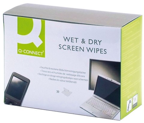 Chusteczki do czyszczenia ekranów TFT/LCD , 2x20szt., typu Q-CONNECT KF32148A