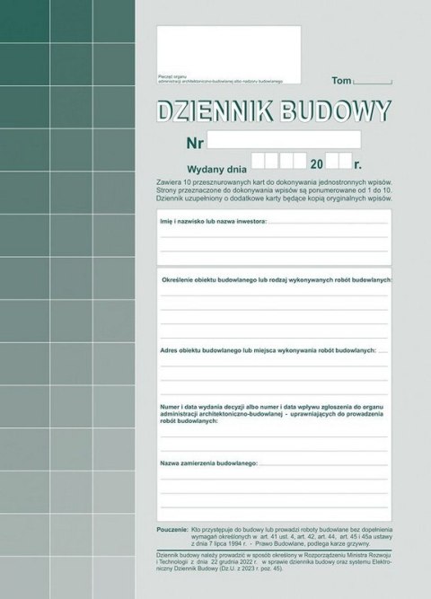 Dziennik budowy A4, 40 stron offset, 10-603-S11 DOTTS