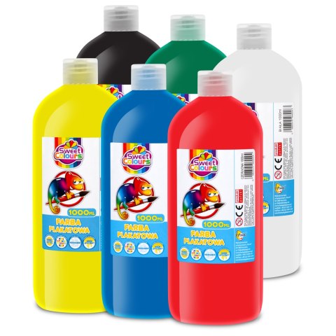 Farby plakatowe w butelkach 1000ml, mix kolorów A podstawowy, 60560 KOMA