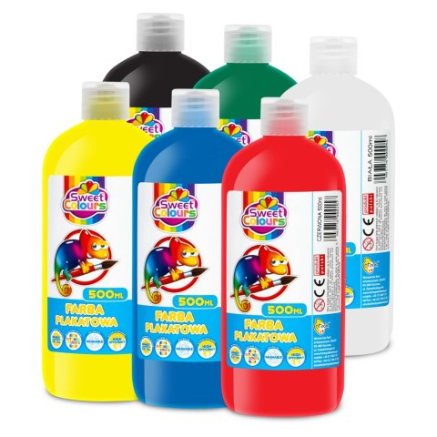 Farby plakatowe w butelkach 500ml, mix kolorów A podstawowy, 60553 KOMA
