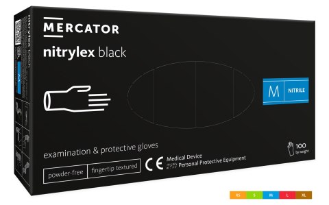 Rękawice nitrylowe bezpudrowe diagnostyczne MERCATOR, nitrylex basic, (100 szt.), rozmiar M, czarne