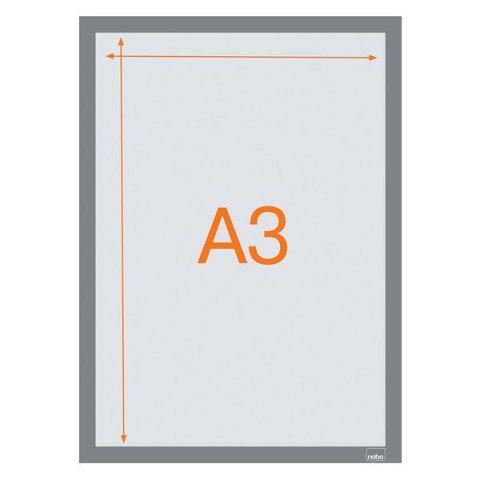 Samoprzylepna, magnetyczna ramka Nobo na plakat (2 szt.), A3, srebrna