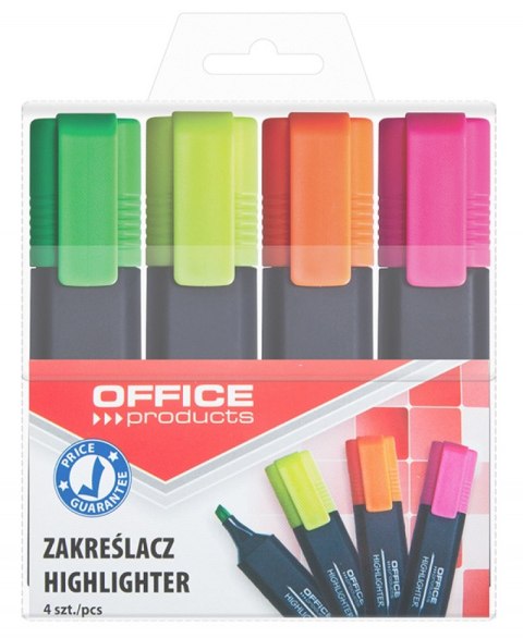 Zakreślacz fluorescencyjny , 1-5mm (linia), 4szt., mix kolorów, typu OFFICE PRODUCTS 17055214-99