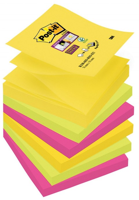 Bloczek samoprzylepny POST-IT Super sticky Z-Notes (R330-6SS-RIO), 76x76mm, 6x90 kart., paleta Rio de Janeiro