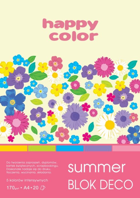 Blok DECO SUMMER A5, 170g.20ark. 5 kolorów HA 3817 1520-120 HAPPY COLOR