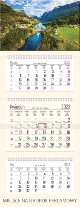 Kalendarz Trójdzielny z główką (T12) RZEKA - krem 2023 TELEGRAPH