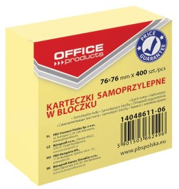 Kostka samoprzylepna , 76x76mm, 1x400 kart., pastel, jasnożółty, typu OFFICE PRODUCTS 14048611-06