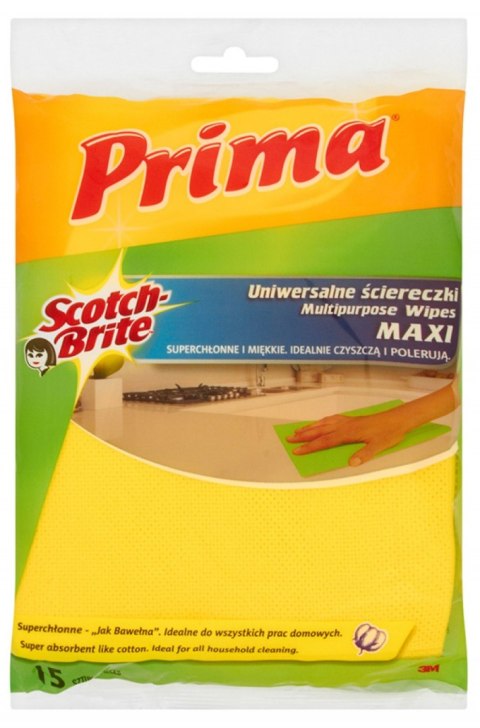 Ściereczki uniwersalne PRIMA Maxi Jak bawełna, 15szt., żółte