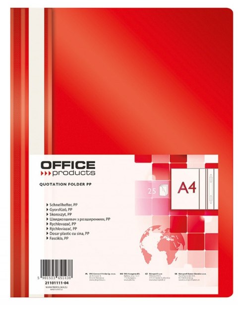 Skoroszyt , PP, A4, miękki, 100/170mikr., czerwony, typu OFFICE PRODUCTS 21101111-04