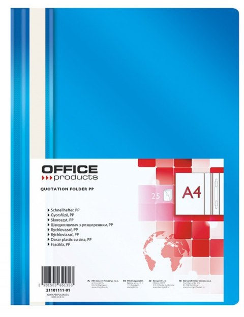 Skoroszyt , PP, A4, miękki, 100/170mikr., niebieski, typu OFFICE PRODUCTS 21101111-01