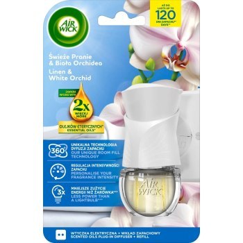 AIR WICK odświeżacz Elektryczny Świeże Pranie Biała Orchidea komplet 19m 18130