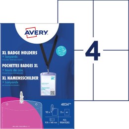 Holdery na identyfikatory A6 ze smyczą, 105 x 148 mm, 10 szt + smycze + 3 ark/12 wkładów 190 g/m_; przezroczyste