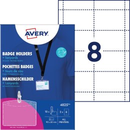 Holdery na identyfikatory ze smyczą, 60 x 90 mm, 10 szt + smycze + 2 ark/16 wkładów; przezroczyste holdery/białe wkłady 190 g/m_