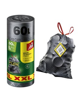 JAN NIEZBĘDNY, Worki na śmieci, magnum flex, z taśmą, 60l, 20szt., szare, 353487