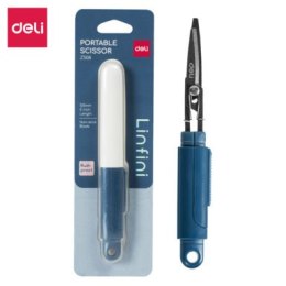 Kompaktowe nożyczki Deli EZ508 w bezpiecznym etui, niebieskie, EZ508B