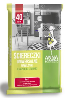 Ściereczki nawilżane ANNA ZARADNA, uniwersalne o zapachu limonki, 40 szt., białe chusteczki, 030156