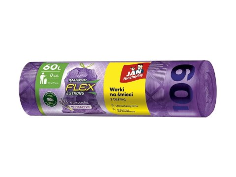 Worki na śmieci JAN NIEZBĘDNY, magnum flex, z taśmą, 60l, 8szt., lawendowe, SA-JN-349510