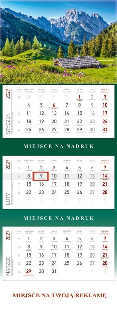 Kalendarz trójdzielny KS055B GÓRY 2026 WOKÓŁ NAS