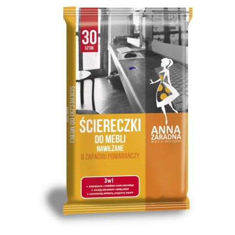 Ściereczki nawilżane ANNA ZARADNA, do mebli, o zapachu pomarańczy, 30szt, białe chusteczki, ST-AZ-030163