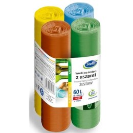 Worki z uszami STELLA, do segregacji odpadów, zestaw, 60l, 4x8 szt., mix, ST-ST-045174