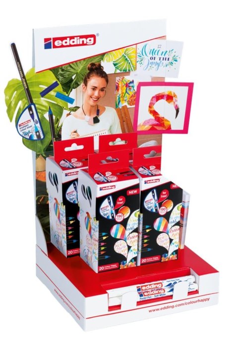 Display 4x mały colour happy box+ 3x pisak pastelowy e-1500 na bazie wody Edding 50.026