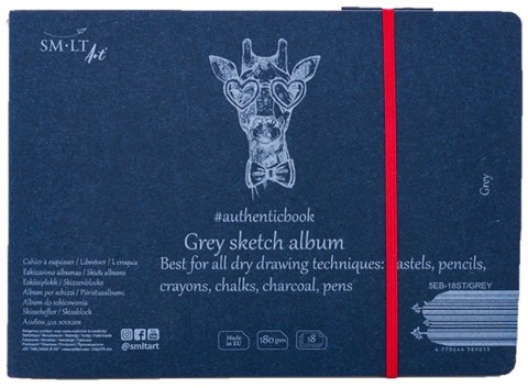 SZKICOWNIK ŻYRAFA SZARY PAPIER SZYTY Z GUMKĄ 245X176MM 180G 18ARK 5EB-18ST/GREY